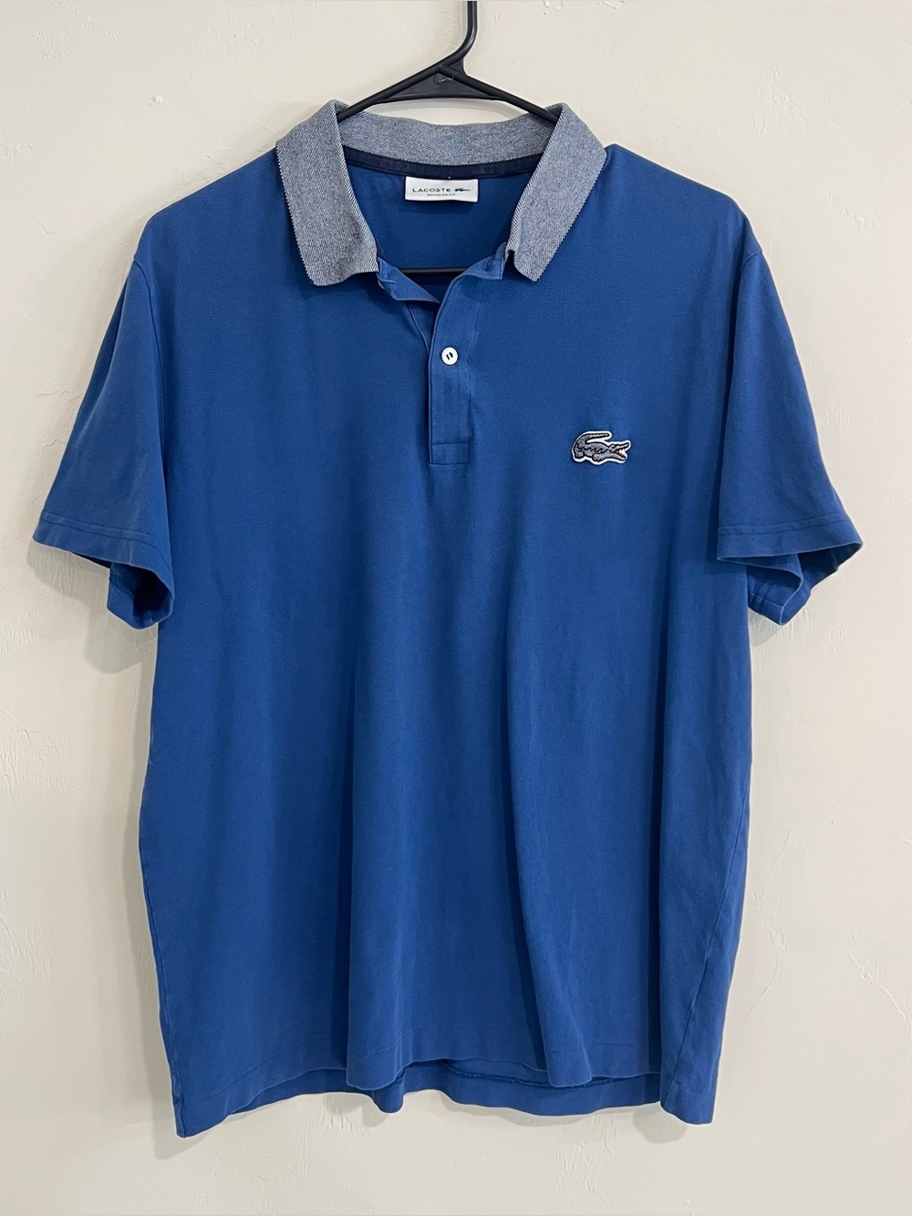Lacoste Contrast Neck Short Sleeve Polo Navy Size L Crocodile Preppy Golf